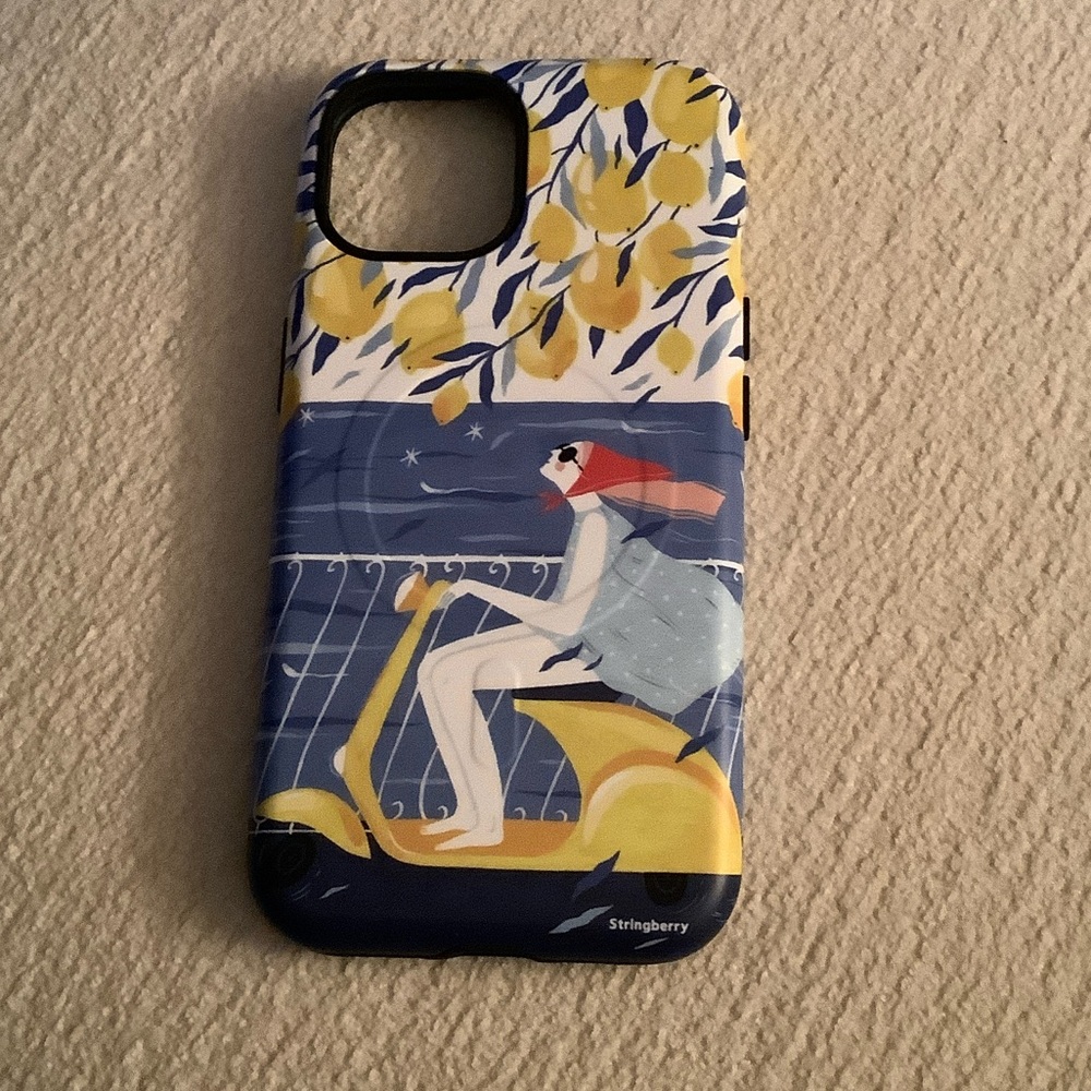 iPhone 15 MagSafe tough case-Amalfi Ride - Blue and Yellow. New never used.